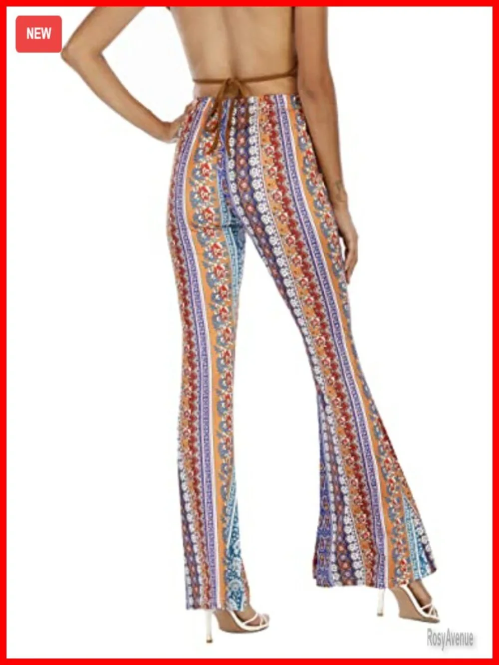Vintage Floral Print Stretch Bell Bottom Flare Palazzo Pants